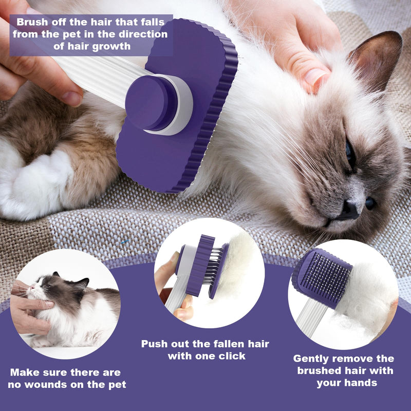 Cat brush, Cat Brush for Long or Short Haired Cats, Remove Loose Fur and Mats, Rounded Pins Reduces Painful Pulling, Not for Tangle and Curly Fur, Dark Blue - BeesActive Australia