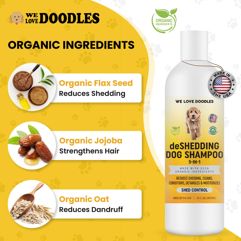 USDA Organic 5-in-1 Deshedding Dog Shampoo & Conditioner, Infuses Skin & Coat with Vitamins & Omega 3 Fatty Acids, Anti-Shed for Puppies, Made in USA, Shed Control for Dogs, 16 oz [We Love Doodles] - BeesActive Australia