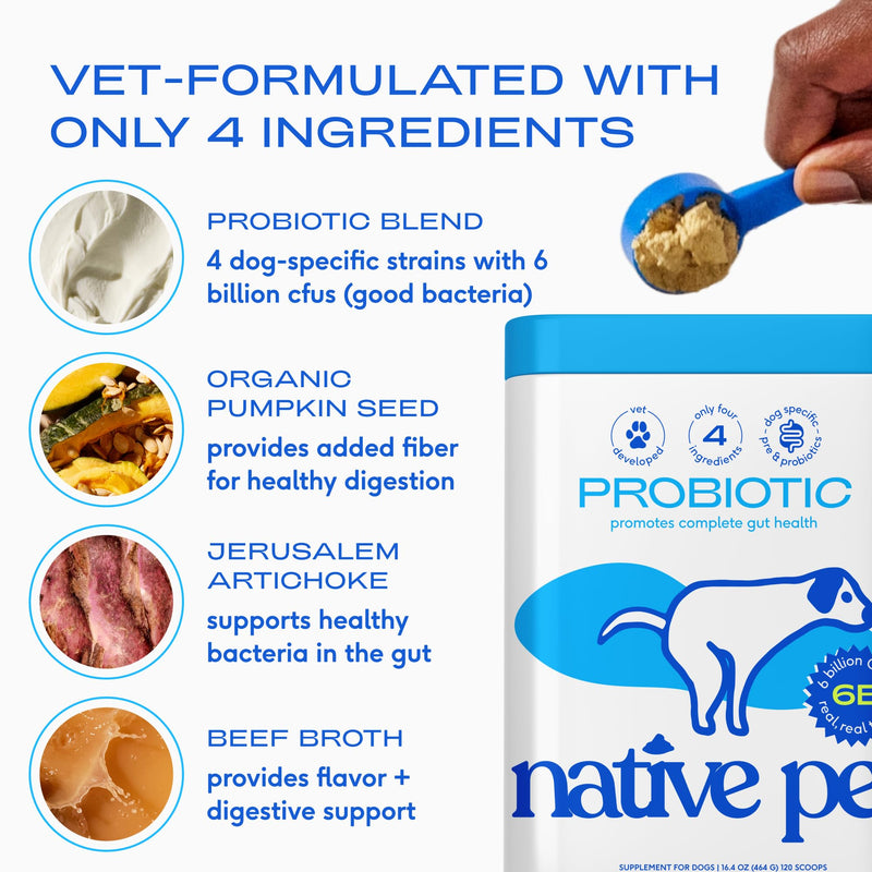 Native Pet Allergy Chews for Dogs (60 Air-Dried Chews) & Probiotic for Dogs (60 Scoops) - Itching Relief & Vet Created Probiotic Powder for Digestive Issues
