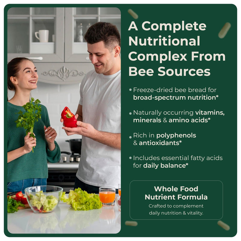 Bee Pearl Capsules - Vegetarian Pollen Nectar and Enzyme Blend for Natural Immunity & Vitality Support, Concentrated Bee Bread 700 mg, Omega 3, Omega 6, Vitamin C