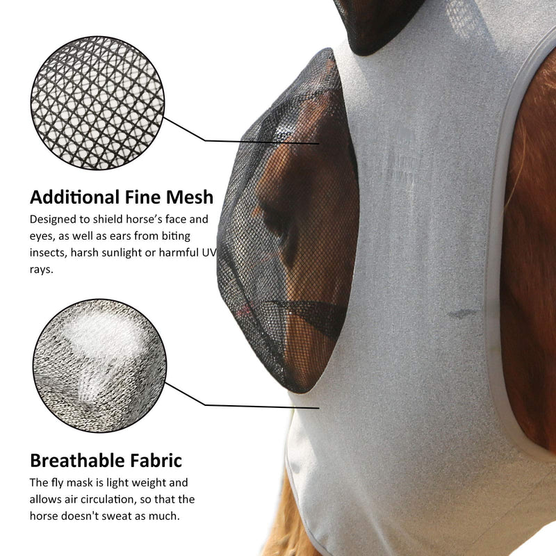 Harrison Howard Super Comfort Stretchy Fly Mask Large Eye Space with UV Protection Soft on Skin with Breathability gray M medium - BeesActive Australia
