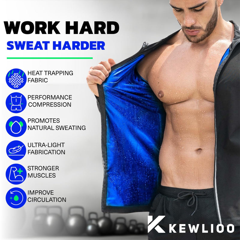 Kewlioo Pro Men's Heat Trapping Sauna Suit For Men, Sauna Long Sleeve Sauna Shirt for Gym, Workouts Black Jacket XX-Large