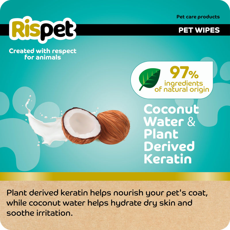 Rispet Hygienic and Cleaning Cloths XL, Coconut and Keratin, for the Fur of Dogs, Cats and Pets, 54 Cloths Coconut & Keratin (54 Cloths) - BeesActive Australia