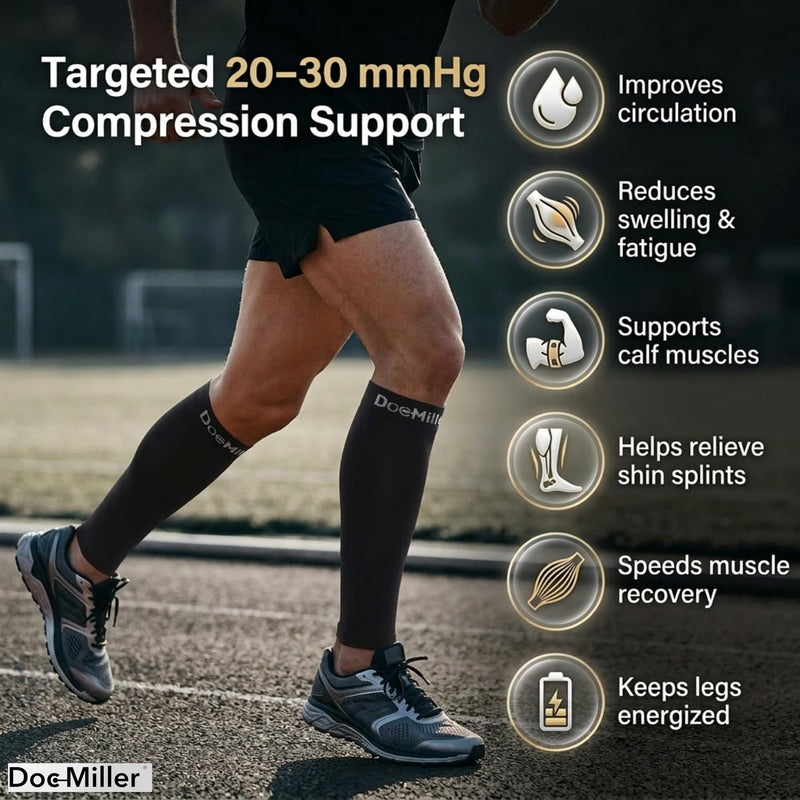 Doc Miller Calf Compression Sleeve for Petite Women & Men, 20-30mmHg, Footless Leg Sleeve Brace for Varicose Veins, Pregnancy, Running & Cycling, Knee-High, Shin Splints, Recovery, 1 Pair Large Beige - BeesActive Australia