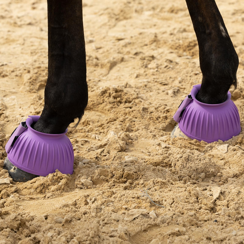 Harrison Howard Rubber Bell Boots Leather Touch-Close Overreach Boots Hoof Protection for Horses Sold in Pairs Violet L - BeesActive Australia