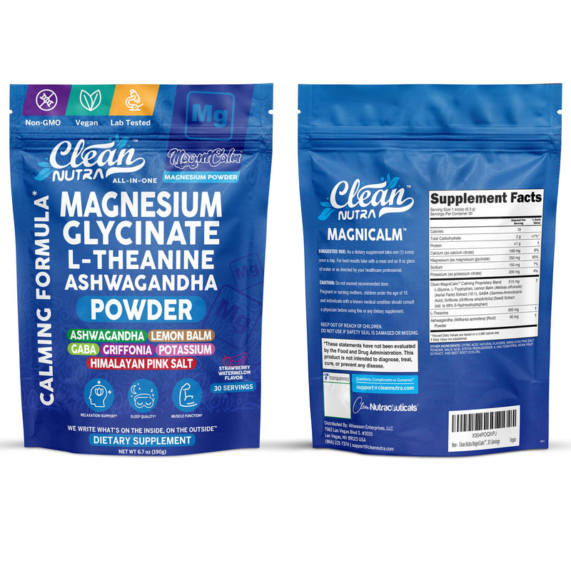 Magnesium Glycinate Powder Supplement + L Theanine Ashwagandha Glycine Apigenin Lemon Balm GABA 5HTP Pink Salt Potassium L Tryptophan Calcium | Powdered Sleep Aid Calm Trace Minerals Vitamin