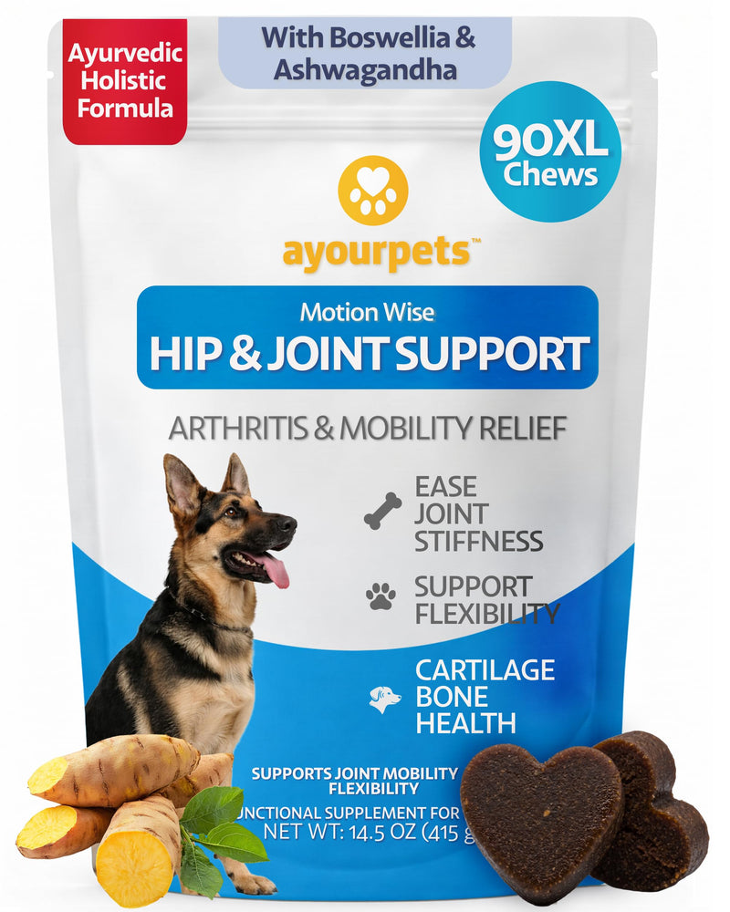 Hip and Joint Supplement for Dogs with Stiff Joints & Mobility – Natural Boswellia, Ashwagandha & Turmeric Ayurvedic Herbal Support – Pork Flavor – 90 Count