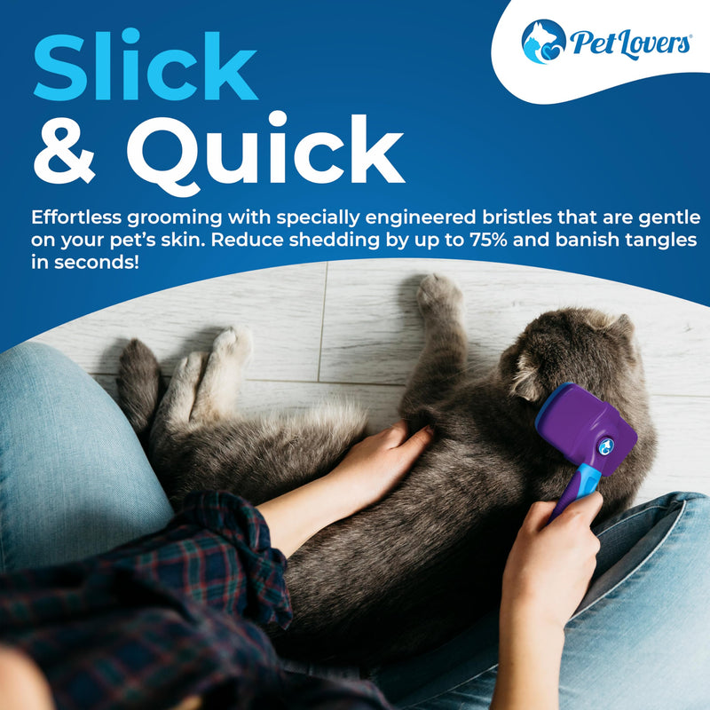 PetLovers EzSlicker Self-Cleaning Brush - Dog Brush for Shedding, Gentle Slicker Brush for Cats, Tangle-Free Grooming Comb with Soft Bristles & Ergonomic Handle for Stress-Free Grooming - BeesActive Australia