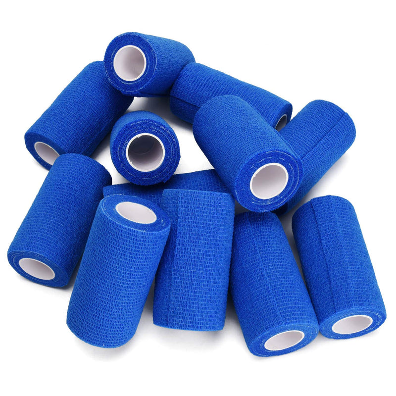 12 Pack Self Adherent Cohesive Wrap Bandages, 5 Yards Elastic First Aid Tape Medical Vet Wrap for Sports Protection and Wrist Ankle Knee Leg Sprains & Swelling (Blue, 4" x5yd / 10cmx4.5m) Blue 4"x5yd/ 10cmx4.5m - BeesActive Australia
