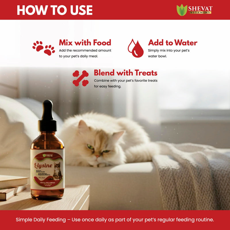 L-Lysine Liquid Supplement for Cats – Immune & Respiratory Support – Supports Eye Health, Sneezing & Runny Nose – 60ml Liquid Drops – Roast Chicken Flavor