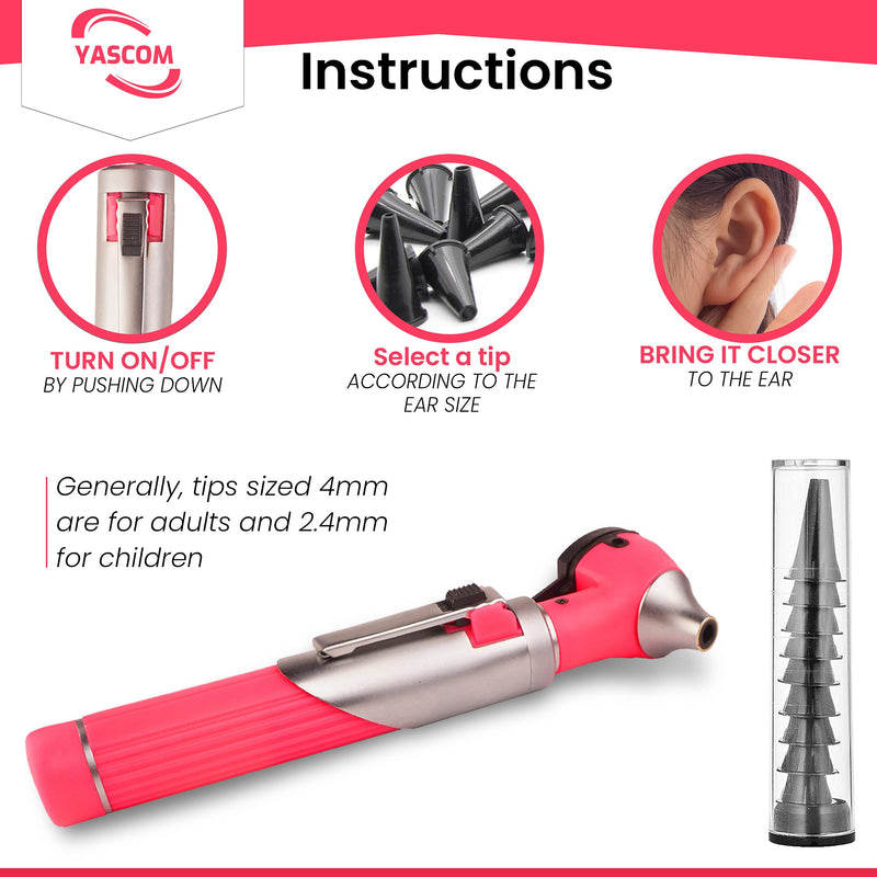 Otoscope Professional Diagnostic Ear Otoscope with Light Pocket Size Ear Infection Checker with 10x Specula & Case, Ear Otoscope for Doctors, Nurses, & Students (Pink) PinK - BeesActive Australia