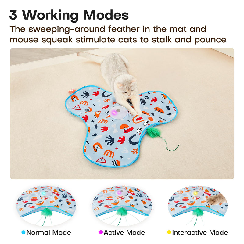 Potaroma Hide and Seek Cat Toys, in-The-Cover Unpredicatable Moving Feather, Interactive Kitten Wand Toy, Automatic Chargeable Cat Toy, Indoor Exercise Kicker for All Breeds, Floral Cover - BeesActive Australia