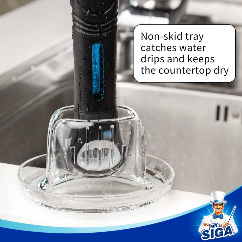 MR.SIGA Soap Dispensing Dish Brush Storage Set, Kitchen Brush with Holder for Pot Pan Sink Cleaning Black - BeesActive Australia