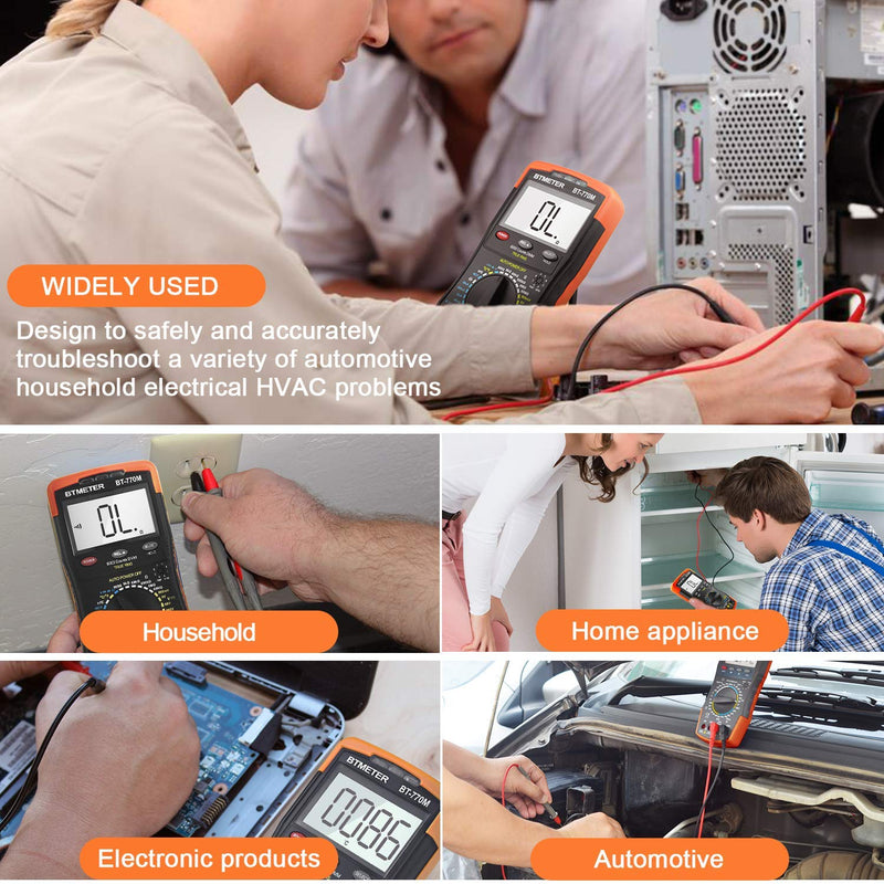 Digital Multimeter TRMS 6000 Count, BTMETER BT-770M Auto/Manual Ranging DMM Electrical Meter Tester for AC/DC Amp, AC/DC Volt, Ohm Capacitance Frequency Continuity Temperature NCV, Auto Backlight AC/DC 20A & Mechanical Block 770M - BeesActive Australia
