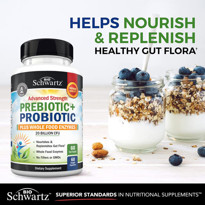 Advanced Prebiotics & Probiotics for Women & Men, 60 Capsules | Digestive Enzymes, L. Reuteri, Inulin Fiber for Immune, Digestive and Gut Health Support - Non-GMO, Gluten-Free, Dairy-Free 60 Count (Pack of 1)