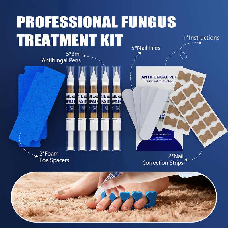 Toenail Fungus Pen – 25% Undecylenic Acid, Toenail Fungus Treatment Extra Strength, Nail Fungus Treatment Pen for Toenail & Finger, 5 x 3ml, Complete Care Kit with Nail Tools