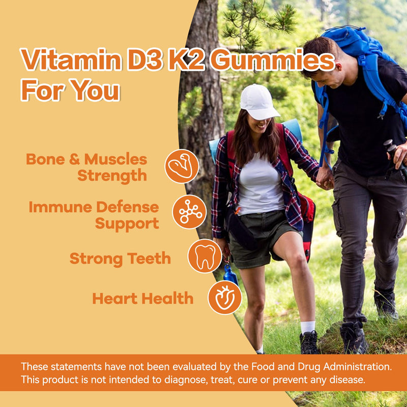 Vitamin D3 K2 Gummies, Sugar Free Vitamin D3 10000 IU & 200mcg K2 (as MK7) | D3 K2 Vitamin Enhanced with Calcium, Magnesium & Zinc for Bone, Muscle & Immune Support