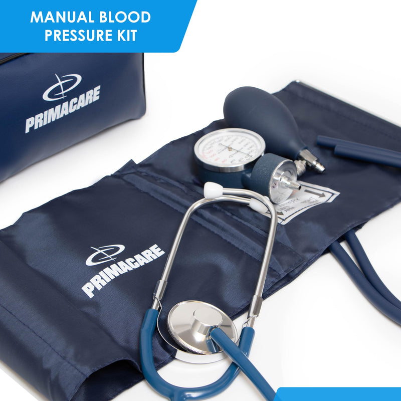 Primacare DS-9197-BL Professional Classic Series Manual Adult Size Blood Pressure Kit, Emergency Bp kit with Stethoscope and Portable Leatherette Case, Nylon Cuff, Blue - BeesActive Australia