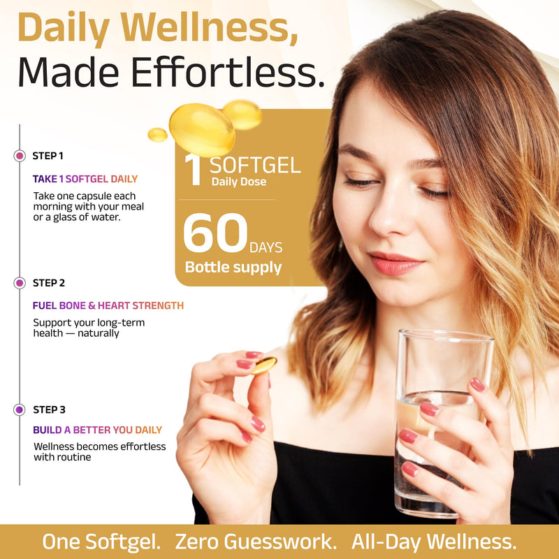 Vitamin D3+K2 with Coconut Oil - Vegan Vitamin D 5,000 IU & MK7 Vitamin K 110mcg for Bone, Heart & Immune Support, Non-GMO, Third Party Tested, Soy Free, High Absorption 60 Veggie Softgels