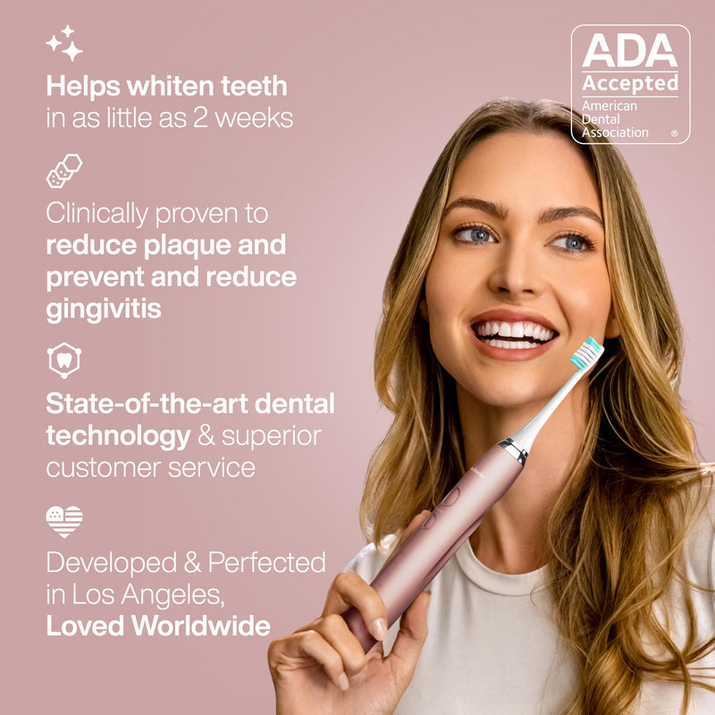 Aquasonic Vibe Series Ultra-Whitening Toothbrush – ADA Accepted Electric Toothbrush - 8 Brush Heads & Travel Case – 40,000 VPM Motor & Wireless Charging - 4 Modes w Smart Timer – Satin Rose Gold - BeesActive Australia