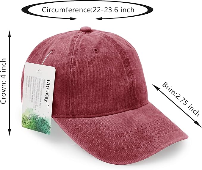 VODIORE Vintage Washed Cap Distressed Baseball Cap Unisex Adjustable Dad Hat Burgundy - Washed Medium - BeesActive Australia