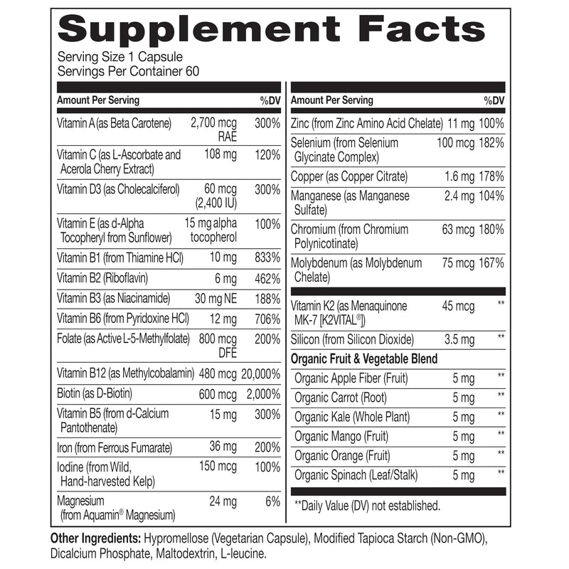NATURELO Bariatric Multivitamin with Iron, 60 Veggie Capsules, 2 Pk | One daily, for post gastric bypass surgery patients and bariatric surgery patients, natural whole food nutrition 60 Count (Pack of 2)