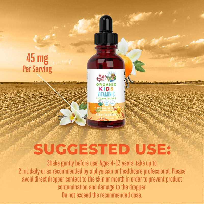 MaryRuth Organics USDA Organic Kids Vitamin C Drops | Vegan Vitamin C Immune Support Supplement for Ages 4-13 | Immune Support & Overall Health | Vitamin C from Organic Acerola Fruit Extract | 2oz - BeesActive Australia