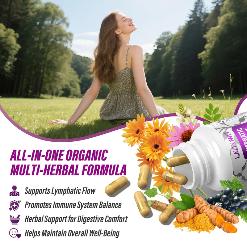 Lymphatic Drainage Supplements, 1540mg Lymph System Support Supplement for Women & Men with Dandelion, Burdock, Echinacea,Rutin, Turmeric,Cleavers & More, 60 Capsules 1 Count (Pack of 60) - BeesActive Australia