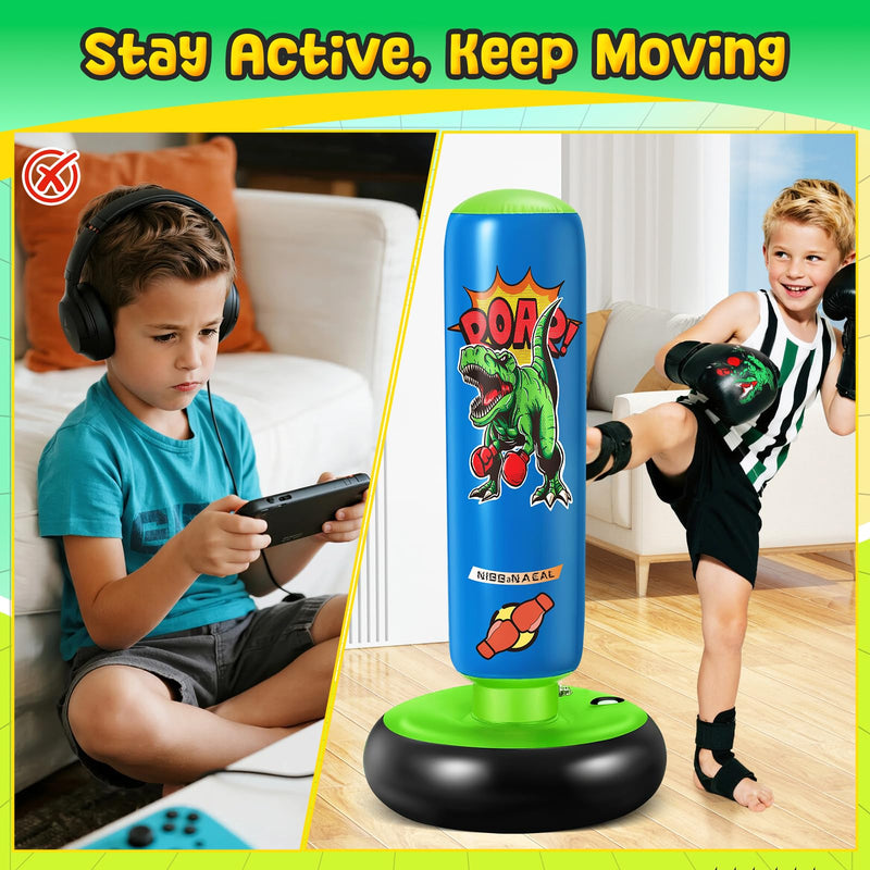 Punching Bag for Kids, 47" Stable Inflatable Boxing Bag for Ages 3-6, Dinosaur Punching Bag Toy & Gifts for Boys and Girls with Gloves, Kids Boxing Set for Practicing Karate and Taekwondo - BeesActive Australia
