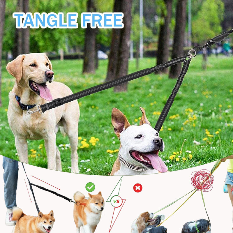2 Pcs Double Dog Leash, No Tangle for Walking 2 Dogs Adjustable Length Leash Reflective Splitter for Large and Small Dogs(Black, Grey) Black,Grey - BeesActive Australia