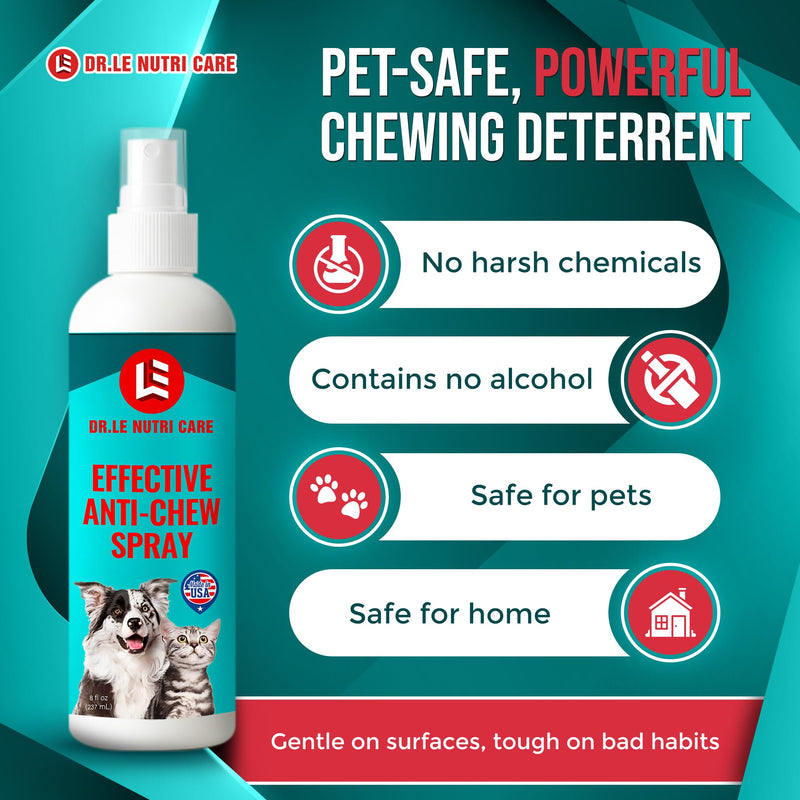 Dr.Le Nutri Care No Chew for Puppy, Dogs & Cats - Extended Formula - Made in USA - 237mL (8 fl Oz) - Multi-Surface Application – Safe, Bitter Deterrent – No Residue or Stains