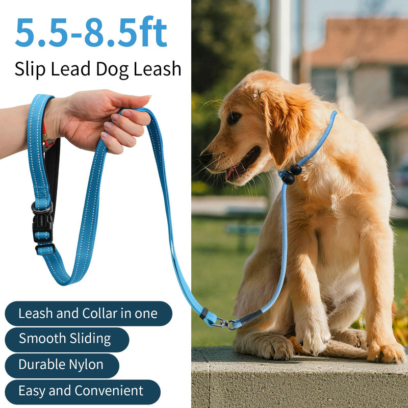 Kazazoo Slip Lead Dog Leash, Hands-Free No Pull Training Leash with Padded Handle for Medium Large Heavy Duty Dogs, Blue Light Blue - BeesActive Australia