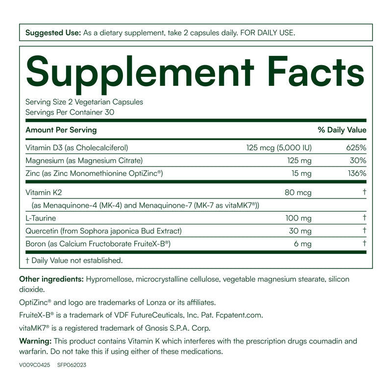 Purity Products Advanced Vitamin D Men's Formula Packed with Vitamin D | & Vitamin K2, Zinc, Magnesium Citrate, Boron and Taurine - 60 Vegetarian Capsules