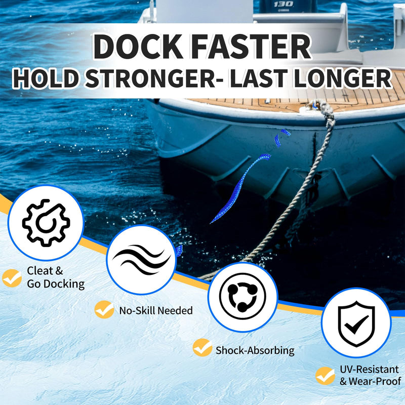 Bungee Dock Lines for Boats – Heavy-Duty Elastic Anchor Rope with Hooks – Secure Boat Dock Lines, Potoon Mooring & PWC Tie Downs (Blue, 7ft) Blue
