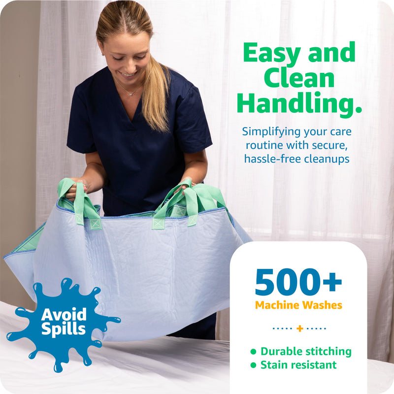 Improvia Positioning Bed Pad with Handles – Quick-Drying, 8-Handle Incontinence Bed Pads – Washable, Waterproof, Reusable Pads for Elderly, Bedridden, Transferring, & Mattress Protection, 34x52 in. 34x52 - 8 Handles - BeesActive Australia