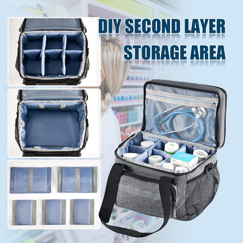 1 Pack Double Layers Medicine Storage Bag Pill Bottle Organizer 11.4 x 7.9 x 9.5 in Empty First Aid Kits Bag with Shoulder Strap for Home Emergency Medication Fish Oil Vitamins 1 - BeesActive Australia