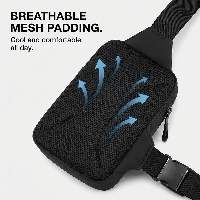 Mini Sling Bag Crossbody Fanny Pack Men & Women - Switchable Strap, RFID Blocking, Water-Repellent, Hidden Pocket Black