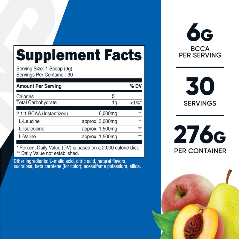 Nutricost BCAA Powder 2:1:1 (Orchard Fruit) - Branch Chain Amino Acids, 6g Per Serving, Vegetarian, GMO-Free, Gluten-Free, 30 Servings