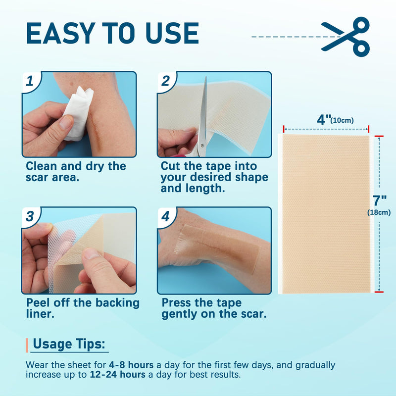 Silicone Scar Sheets, Large 10Pcs 4” x 7” Each, Medical Silicone Tape for Scar Treatment, Scar Patches for C-Section, Keloid Bump, Stretch Marks, Burn, Acne, Surgical Scar Removal 10 Sheets (each 4”x7”) - BeesActive Australia