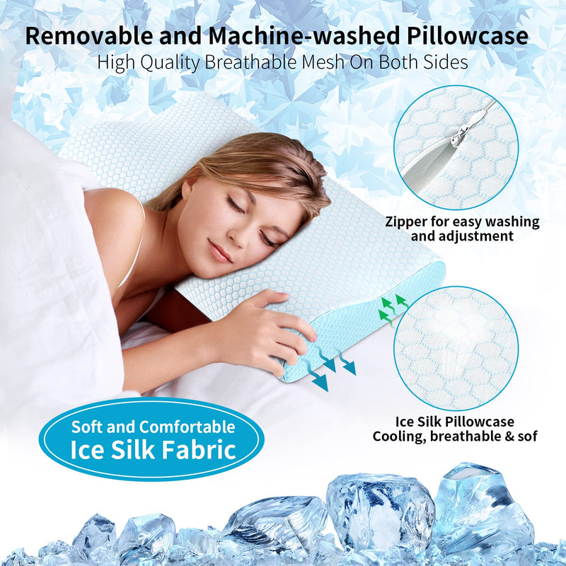 Memory Foam Pillows , Neck Pillow Queen Size Bed for Sleeping , Ergonomic Cervical Support Side Back Stomach Sleeper , Orthopedic Contour and Shoulder Pain Blue Queen(23.6*14*4.9inches)
