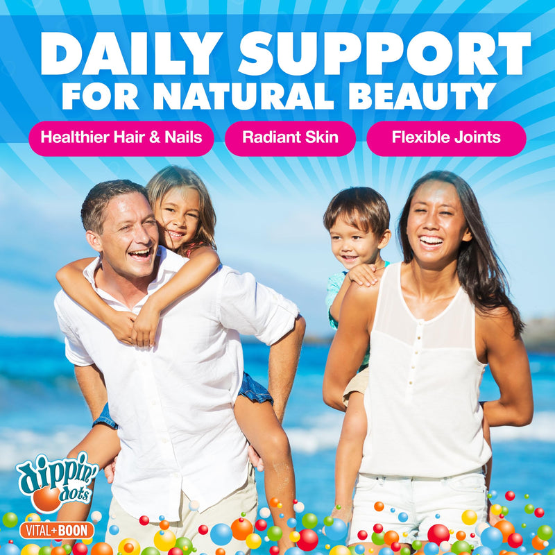 Dippin' Dots Hair Skin and Nails Vitamins, Biotin Collagen (60ct) | 10,000mcg biotin gummies, hair growth supplements, hair vitamins for women; vegan, non-GMO gluten free. 60 Count (Pack of 1)