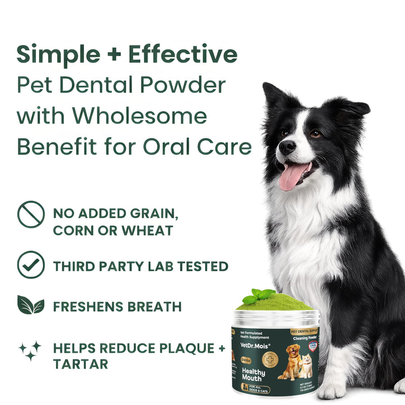 Dog Teeth Cleaning Powder for Dogs & Cats, Dental Powder for Plaque & Tartar Control, Fresh Breath Oral Care, No Brushing Needed, 150g