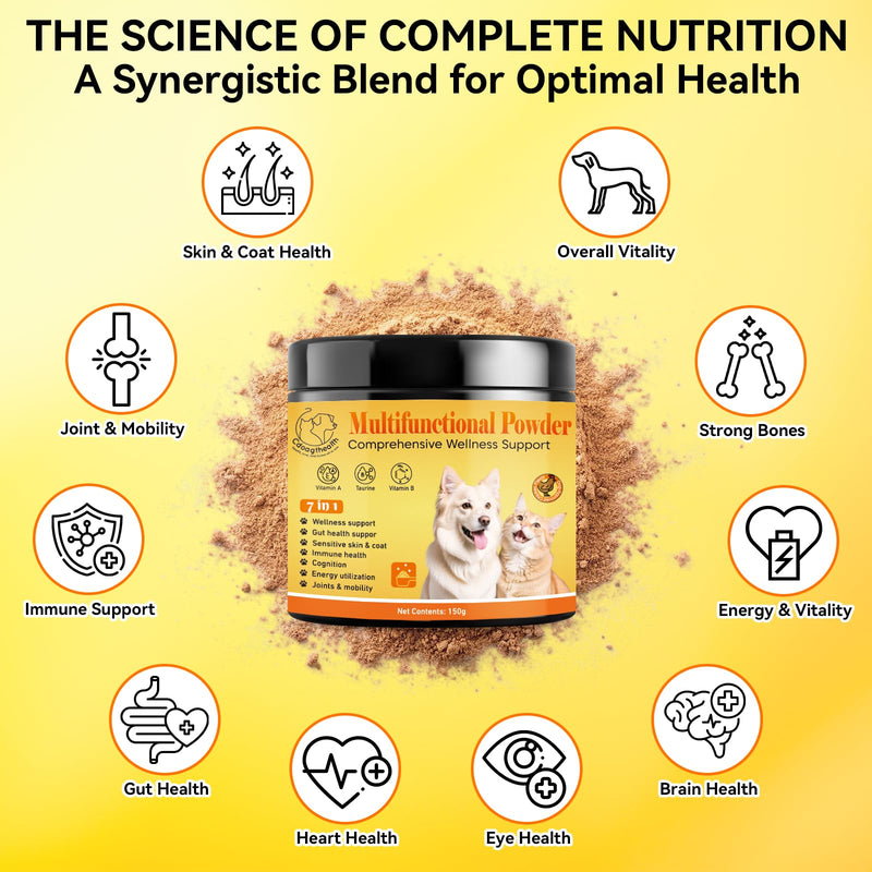 Multivitamin Powder for Dogs - All-in-One Support for Immune, Skin, Coat, Heart and Vision Health with Taurine, Biotin, Omega-3 & Natural Chicken Flavor,150g