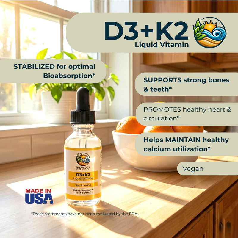 3rd Rock Essentials Vitamin D3 4000 IU + K2 MK-7 Liquid Drops – High Absorption Chelated Formula – 600 Drops (4 Month Supply) – Bone, Immune & Calcium Support – Non-GMO, Gluten Free Supplement D3 K2