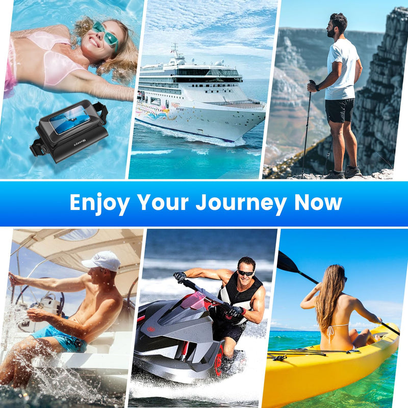 Niveaya IPX8 Waterproof Fanny Pack - 2 Pack, Floating Dry Bag Pouch, Phone Waterproof Waist Pouch Dry Bag, Beach, Kayaking, Swimming, Boat Essentials, for iPhone 17/16/15/14/13/12 Pro Max up to 9.5" Black&Green - BeesActive Australia