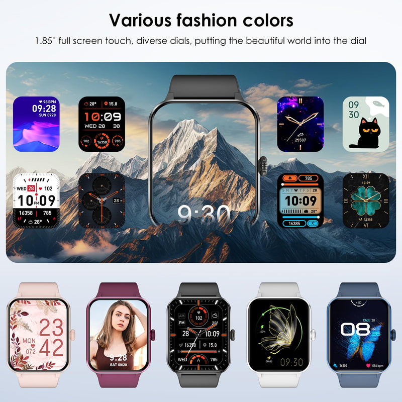 Smart Watch(Answer/Make Call), 1.85" Smartwatch for Men Women, 100+ Sport Modes, Pedometer, IP68 Waterproof Fitness Tracker, Heart Rate/Sleep Monitor, Smart Watches for Android & iOS (2 Straps) - BeesActive Australia