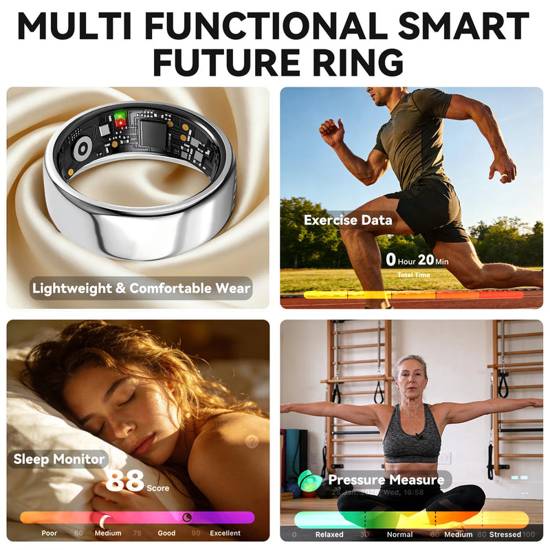 Smart Ring for Women Men,Fitness Tracker,Health Ring,Sleep Tracker Black 7