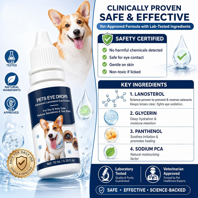 Dog Eye Drops for Dogs and Cats - Cataract Eye Drops with Lanosterol Formula, Pet Eye Wash for Cloudy Itchy Watery Goopy Eyes, Tear Stain Care, Infection Support, Pink Care, All Ages, 2 Pack 2 x 10ml