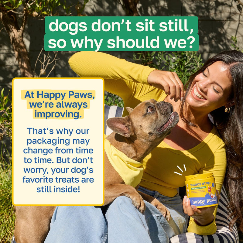 Happy Paws Scoot Stop Supplement, No Scoot for Dogs, Anal Gland Dog Treats & Digestive Health Support for Dogs of All Breeds & Ages, Vegan Chicken Flavor, 100 Soft Chews 100 Count
