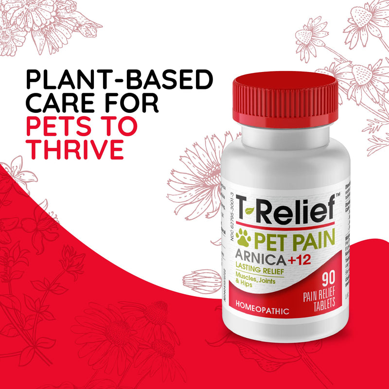 T-Relief Pet Pain Relief Arnica +12 Powerful Natural Medicines Help Ease Muscle Joint & Hip Pain Soreness Stiffness & Injuries Max Fast-Acting Soother for Dogs & Cats - 90 Tablets (2 Pack) - PawsPlanet Australia